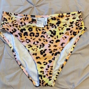 Bar III Leopard Print High-Waist Bikini Bottoms - Yellow Pink